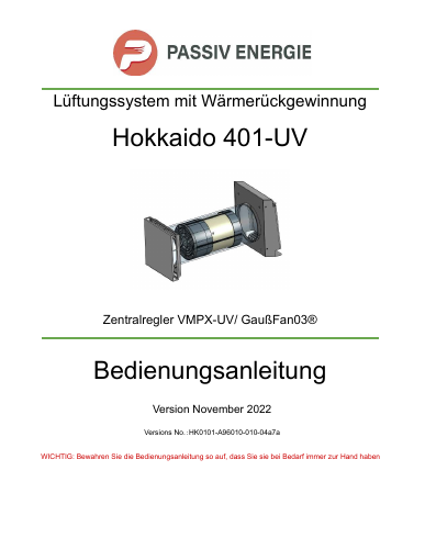 Bedienungsanleitung Hokkaido 401 VMPX-UV (KNX)